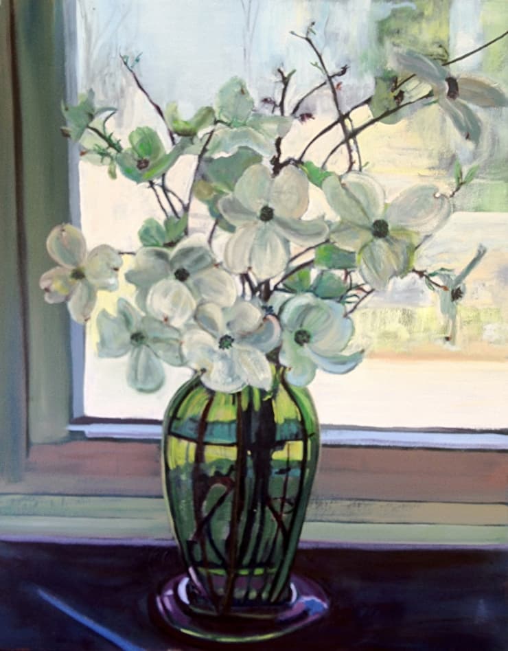 Dogwoods in Green Vase
